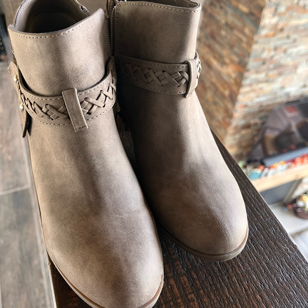 Indigo Taupe Ankle Boots with Braided Strap